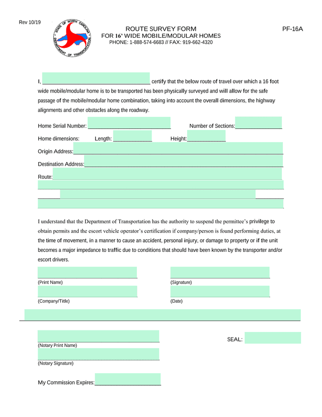 ROUTE SURVEY FORM PF 16A screenshot