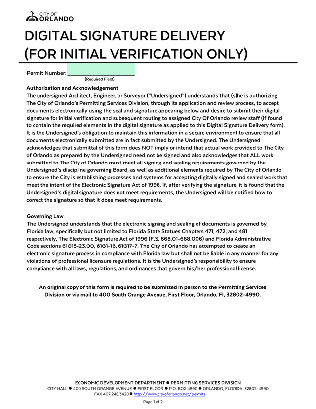 Digital Signature Delivery Form screenshot