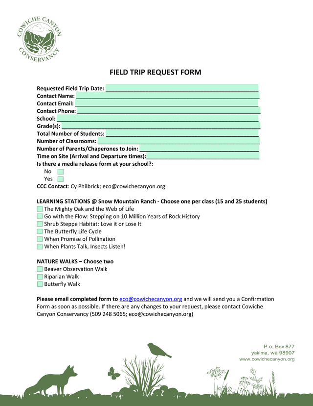 Field Trip Request Form screenshot