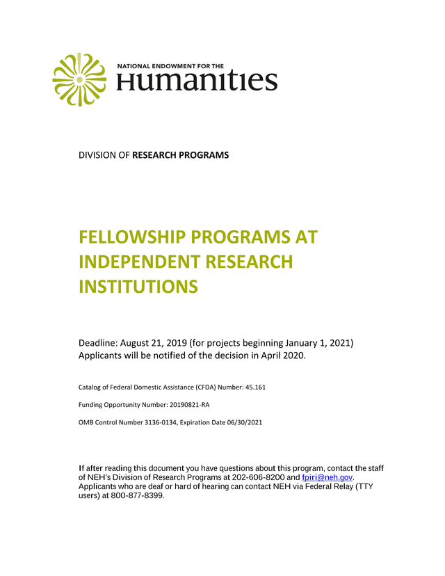 Fellowship Programs At Independent Research Institutions screenshot