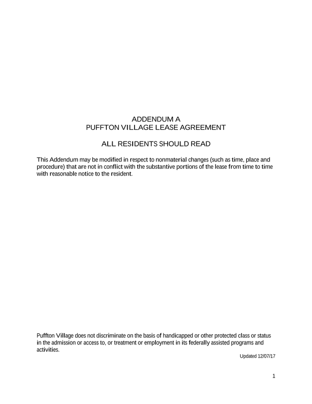 Puffton Village Lease Agreement   Addendum A screenshot