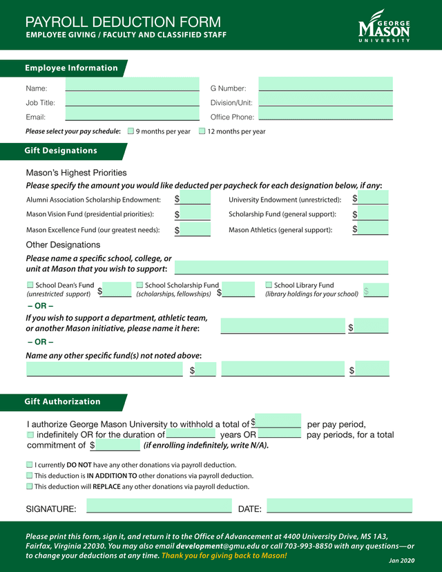 Payroll Deduction Form screenshot