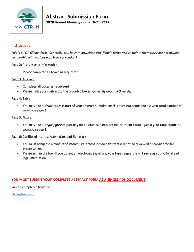 Abstract Submission Form screenshot