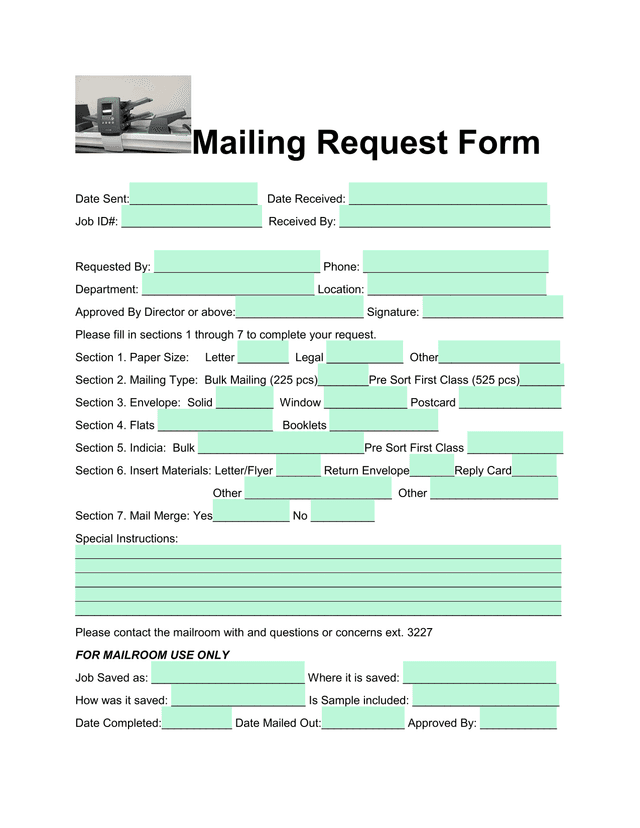 Mailing Request Form screenshot