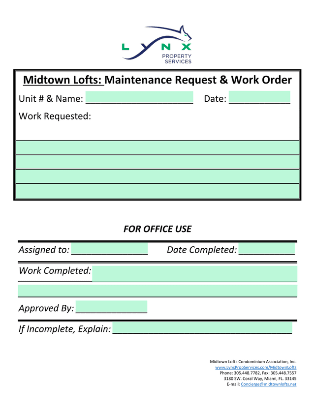 Midtown Lofts Maintenance Request  Work Order screenshot