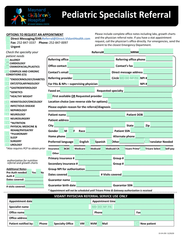 Physician Referral Service Form screenshot