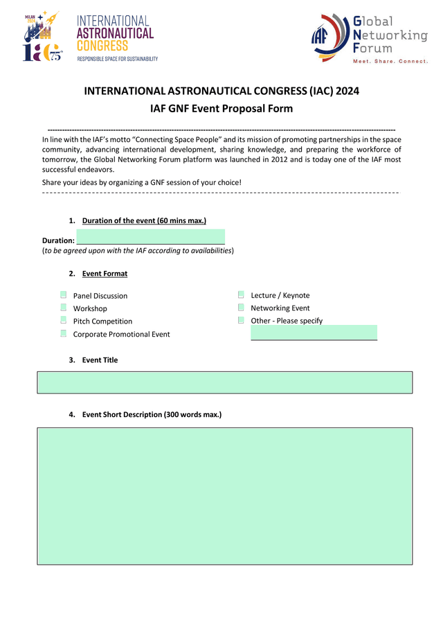 IAF GNF Event Proposal Form screenshot