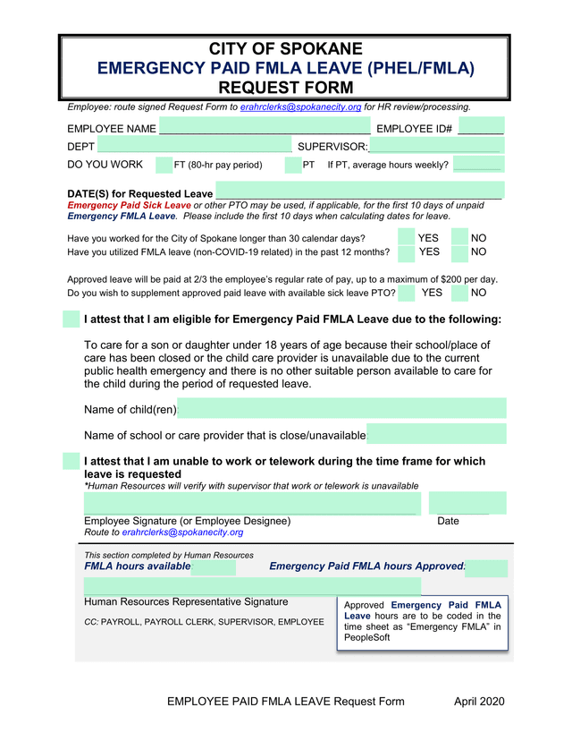 EMPLOYEE PAID FMLA LEAVE Request Form screenshot