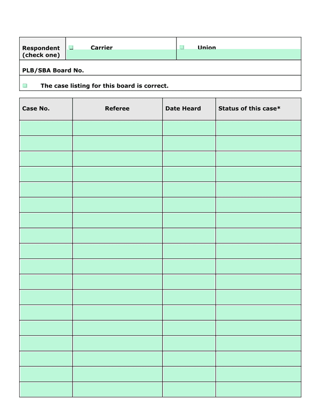 PLBSBA Board Audit Form screenshot