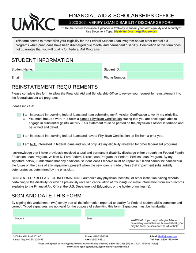 2023 2024 VERIFY LOAN DISABILITY DISCHARGE FORM screenshot