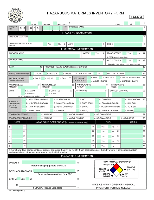 EPCRA Chemical Reporting Form screenshot