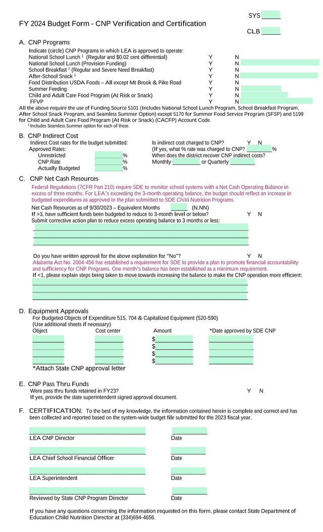 FY 2024 Budget Form   CNP Verification And Certification screenshot