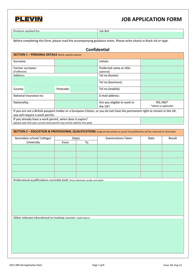 Job Application Form screenshot
