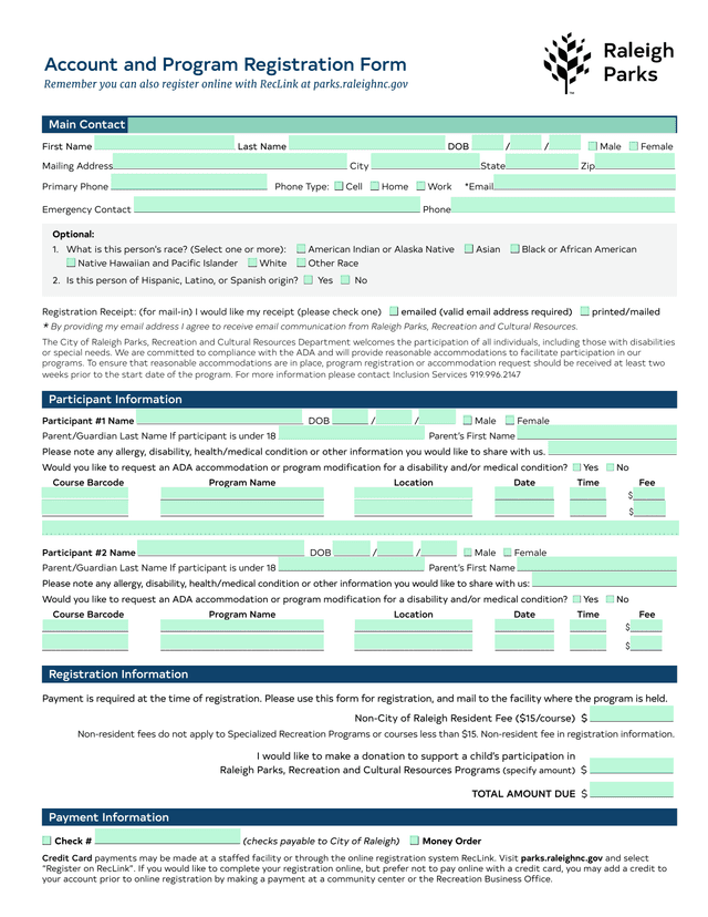 Account And Program Registration Form screenshot