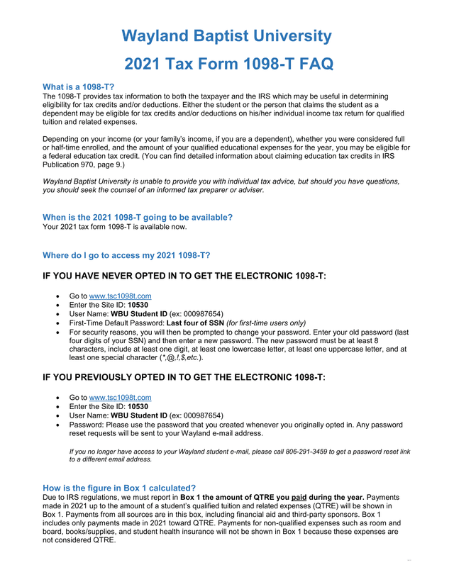 2021 Tax Form 1098 T FAQ screenshot