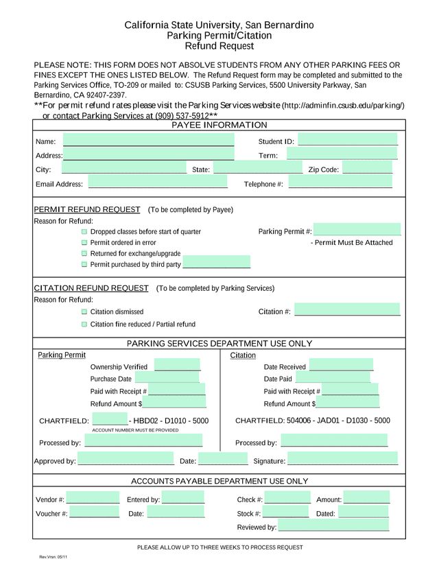 Parking PermitCitation Refund Request screenshot