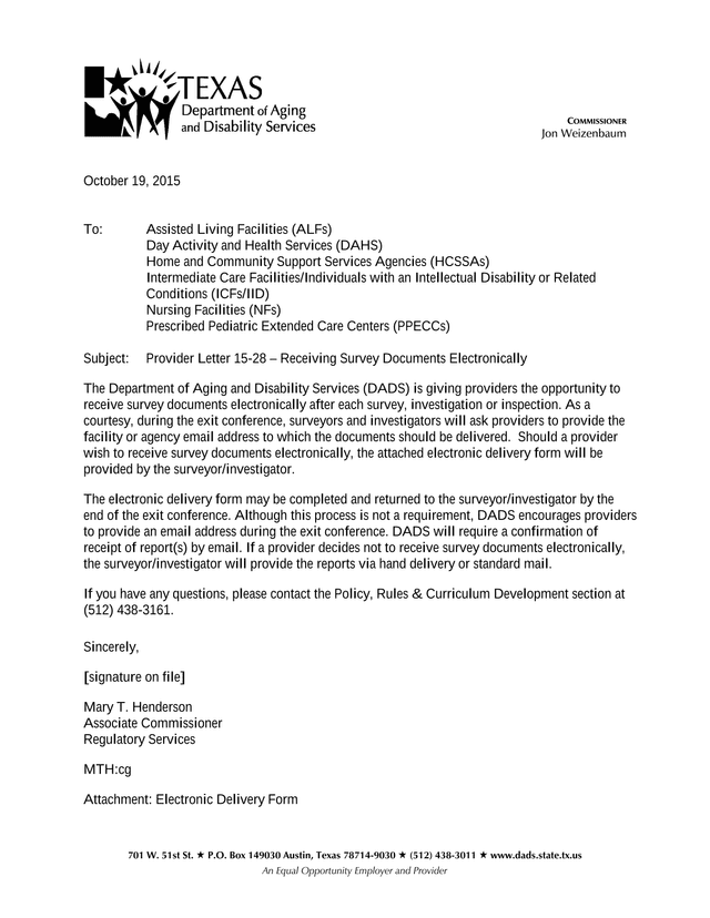 Provider Letter 15 28  Receiving Survey Documents Electronically screenshot