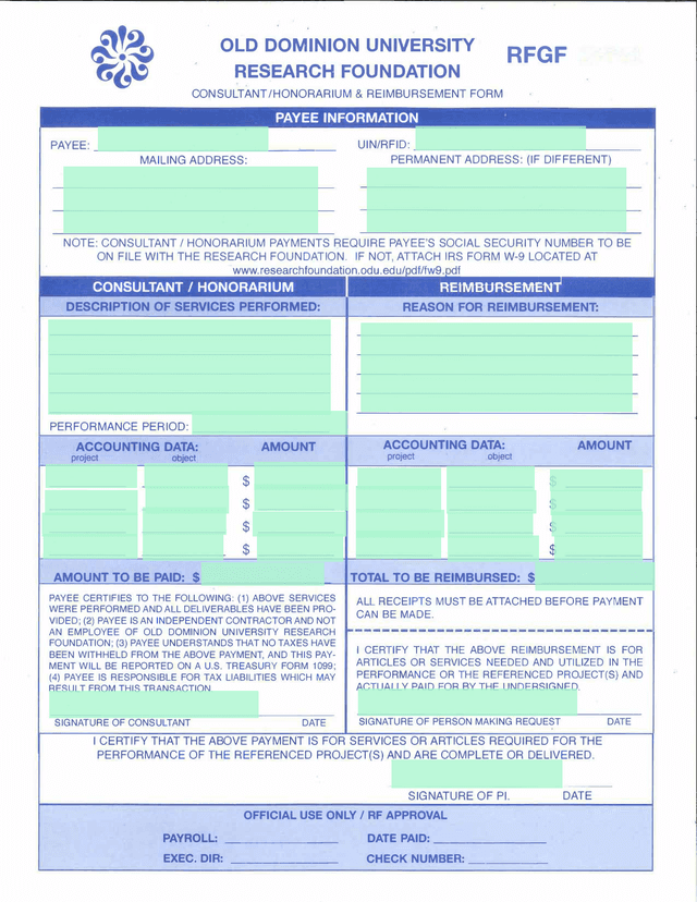 ConsultantHonorarium  Reimbursement Form screenshot