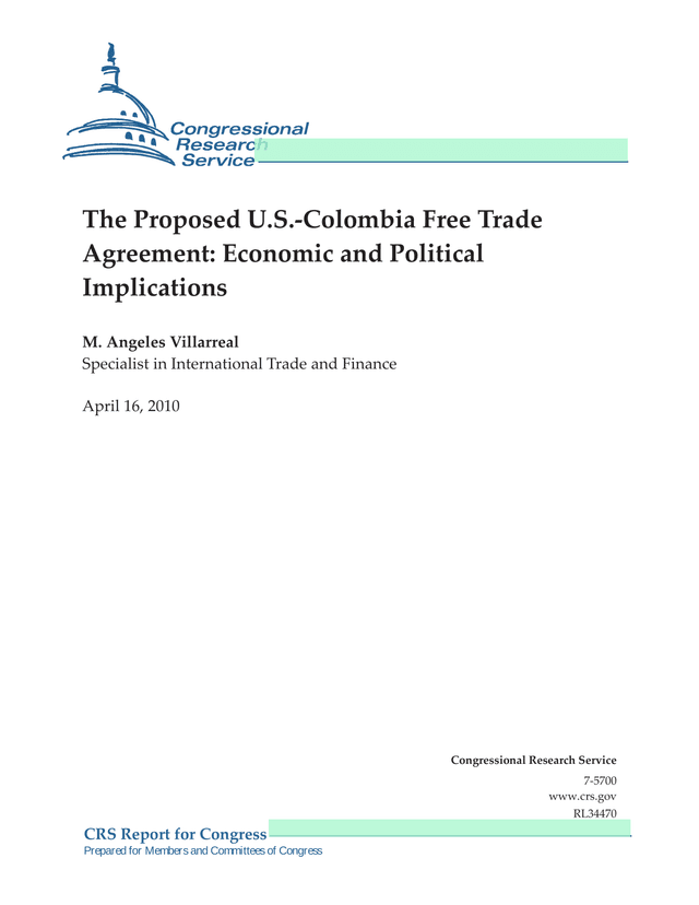 CRS Report For Congress The Proposed U.S. Colombia Free Trade Agreement screenshot