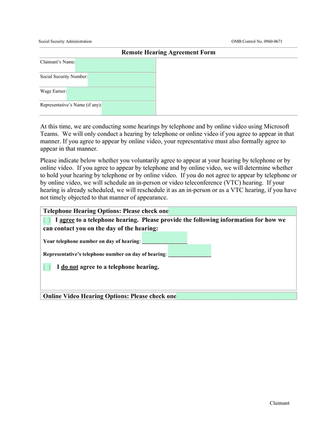 Remote Hearing Agreement Form screenshot