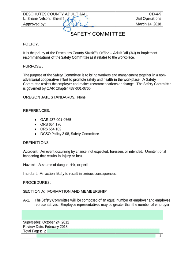 Safety Committee Policy screenshot