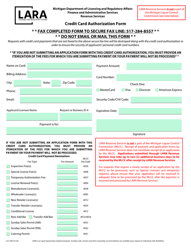 Credit Card Authorization Form screenshot