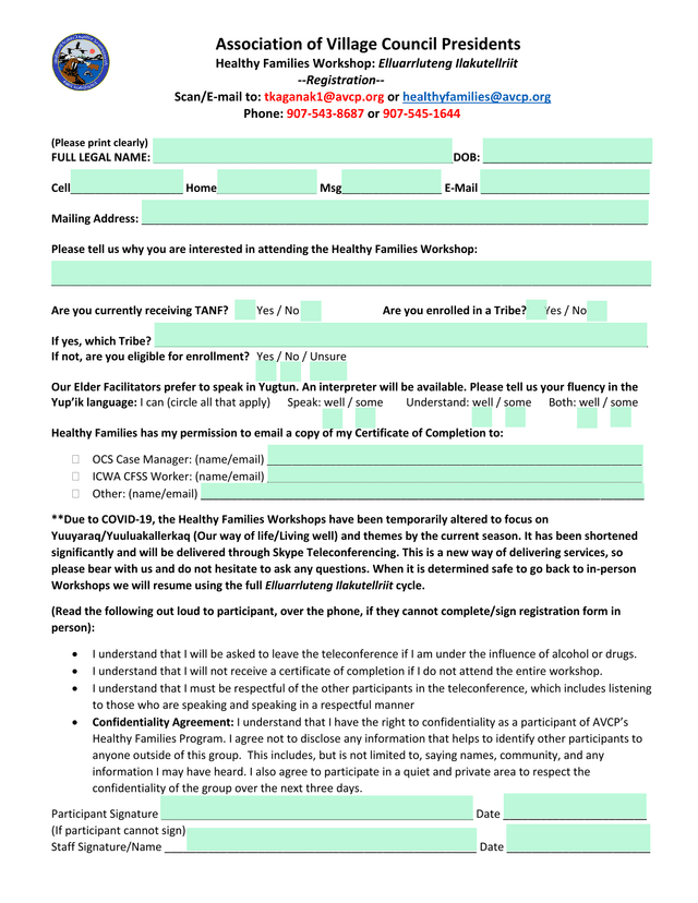Healthy Families Workshop Elluarrluteng Ilakutellriit Registration Form screenshot