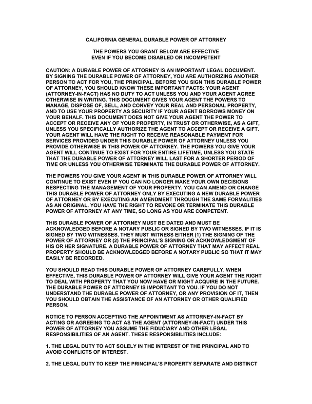 California General Durable Power Of Attorney screenshot