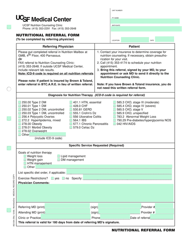 Nutritional Referral Form screenshot