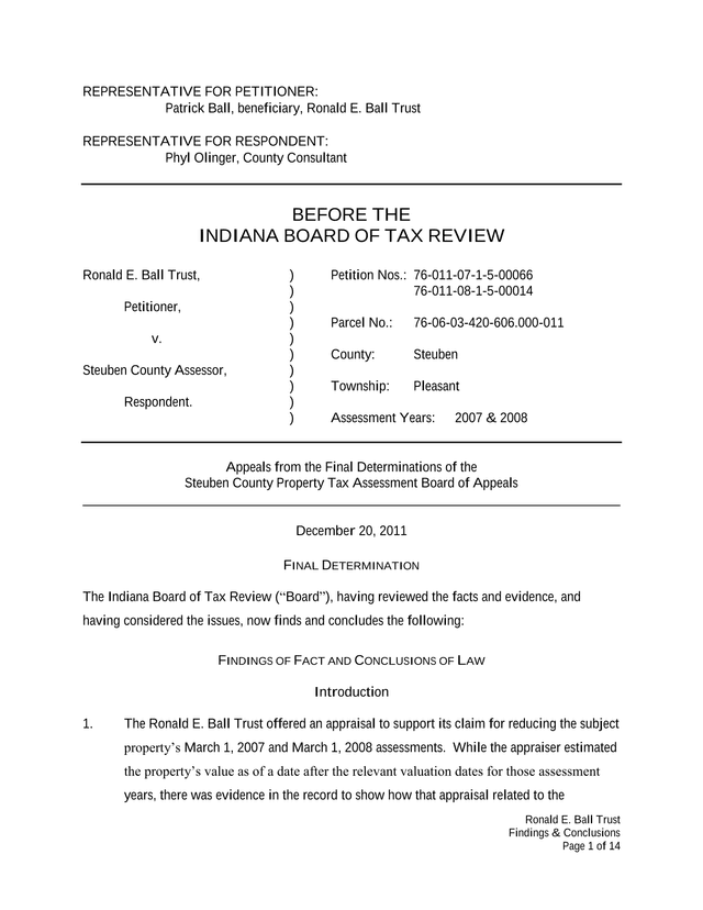 Ronald E. Ball Trust Findings  Conclusions screenshot