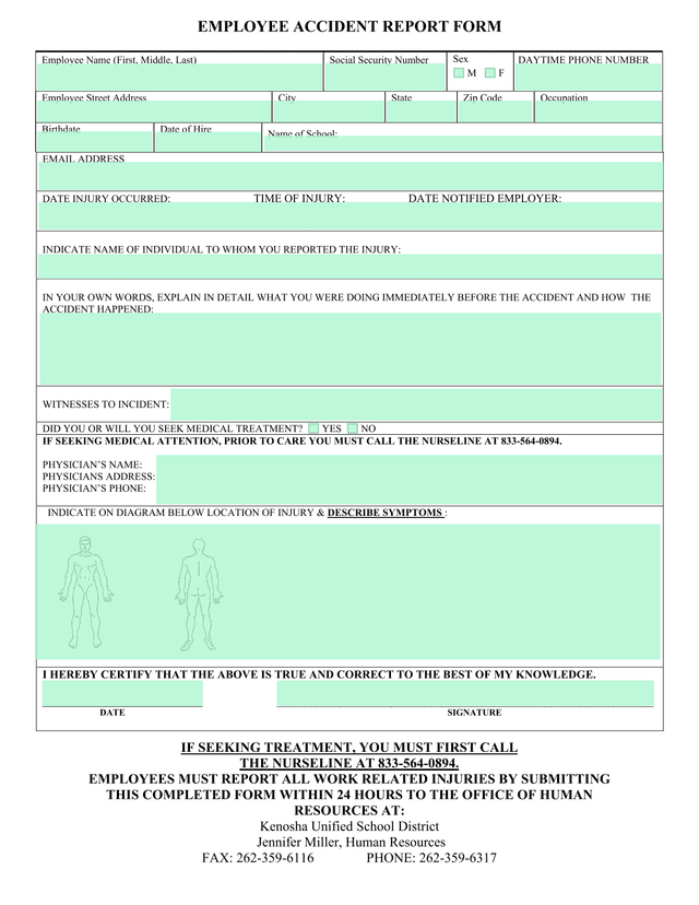Employee Accident Report Form screenshot