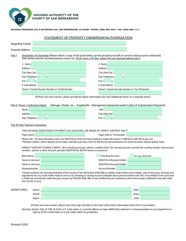 Statement Of Property OwnershipAuthorization screenshot