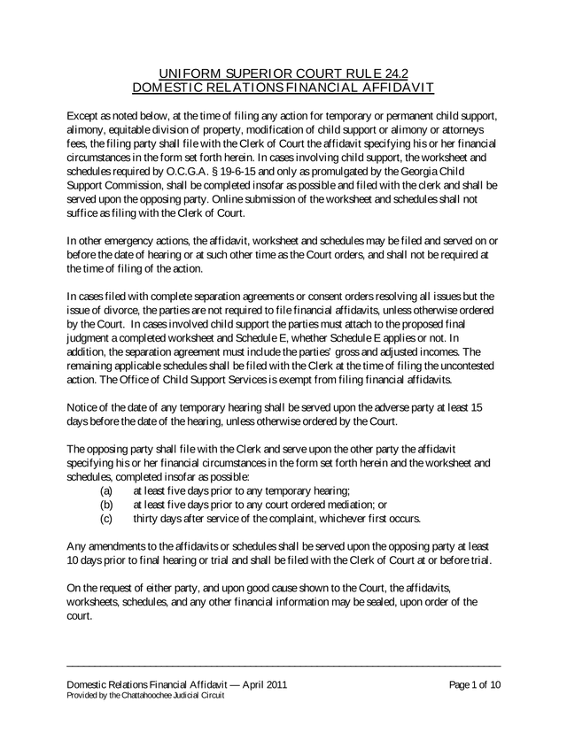 Domestic Relations Financial Affidavit screenshot