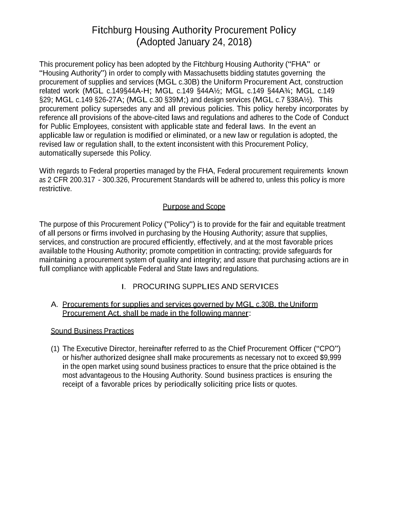 Fitchburg Housing Authority Procurement Policy screenshot