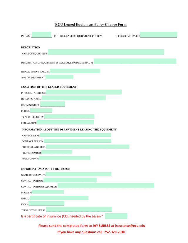 ECU Leased Equipment Policy Change Form screenshot