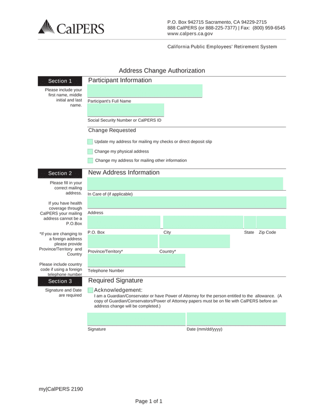 Address Change Authorization screenshot