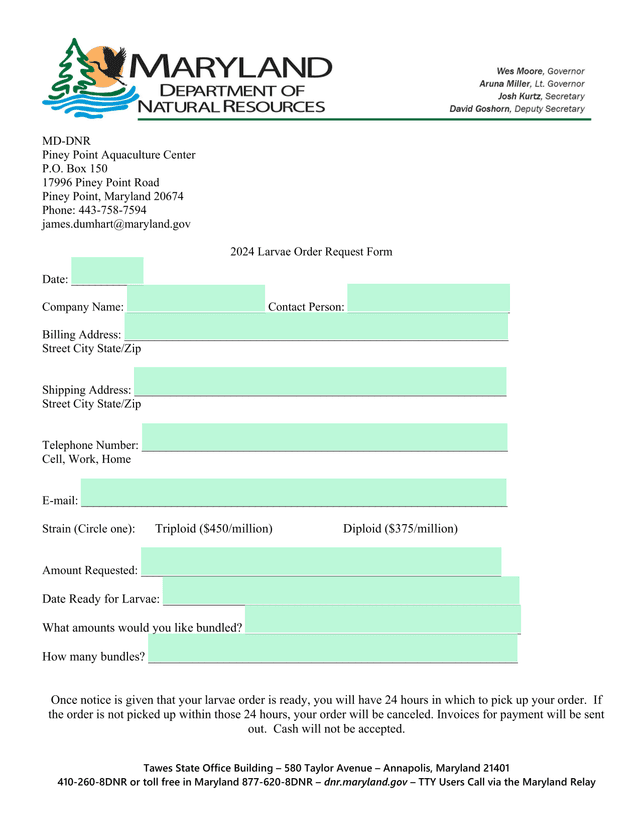 2024 Larvae Order Request Form screenshot