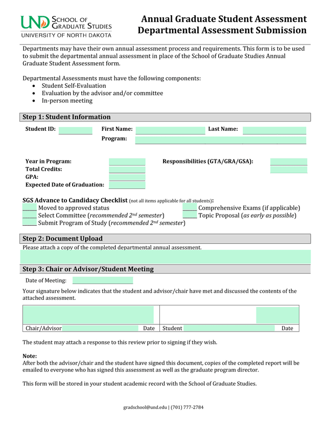 Annual Graduate Student Assessment Departmental Assessment Submission screenshot