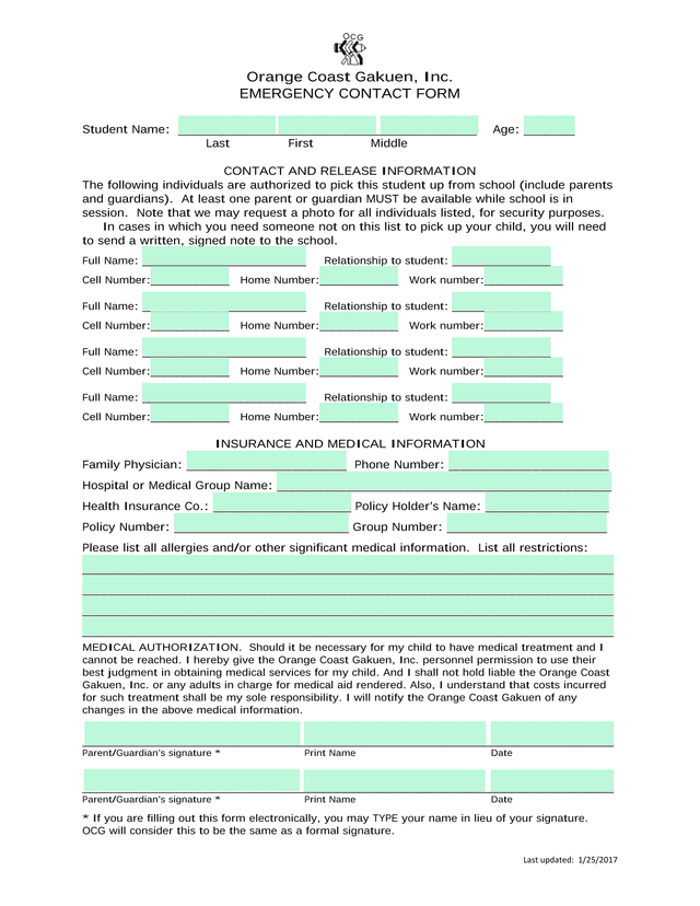 Emergency Contact Form screenshot