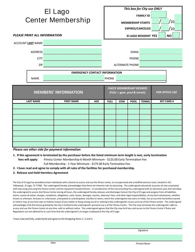 El Lago Center Membership screenshot