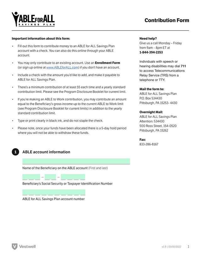 Contribution Form screenshot