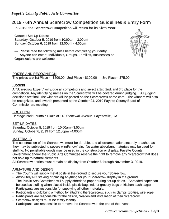 2019 Scarecrow Competition Guidelines  Entry Form screenshot
