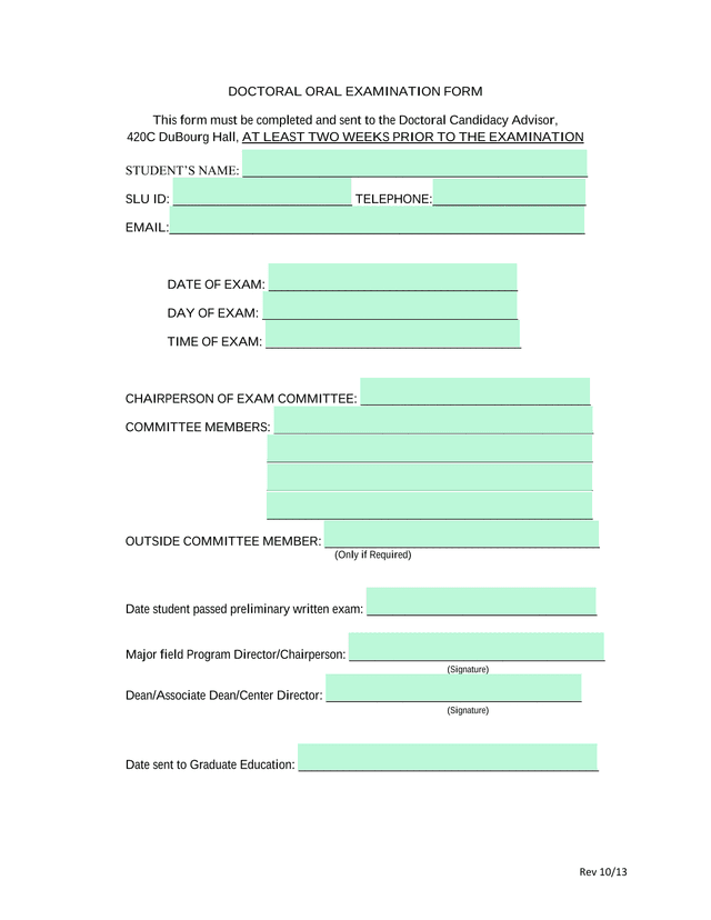 Doctoral Oral Examination Form screenshot