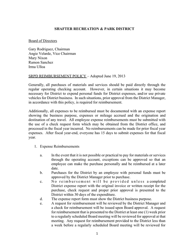 SRPD Reimbursement Policy screenshot