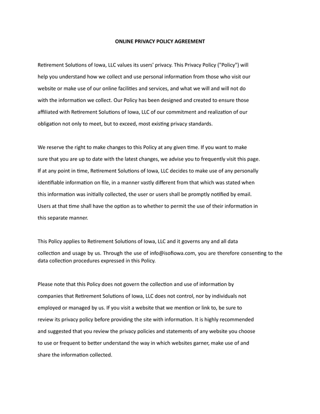 Online Privacy Policy Agreement screenshot