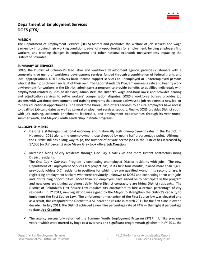 FY11 Performance Accountability Report screenshot
