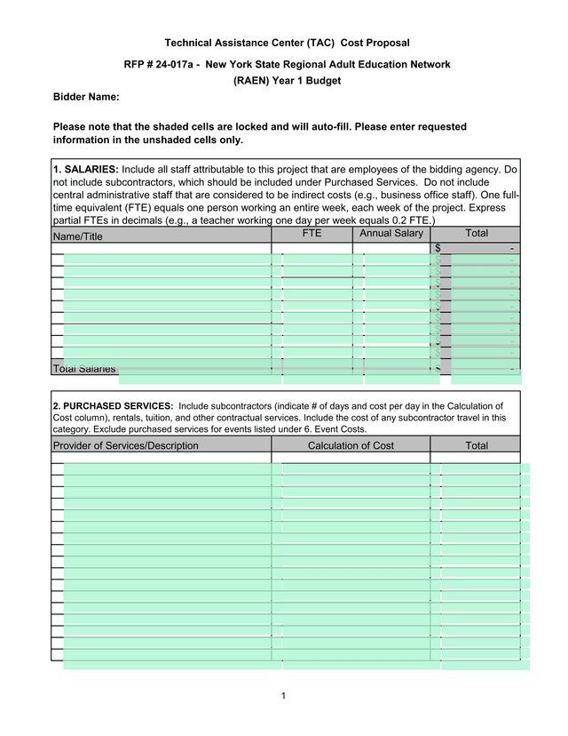 Technical Assistance Center (TAC) Cost Proposal RFP  24 017a screenshot