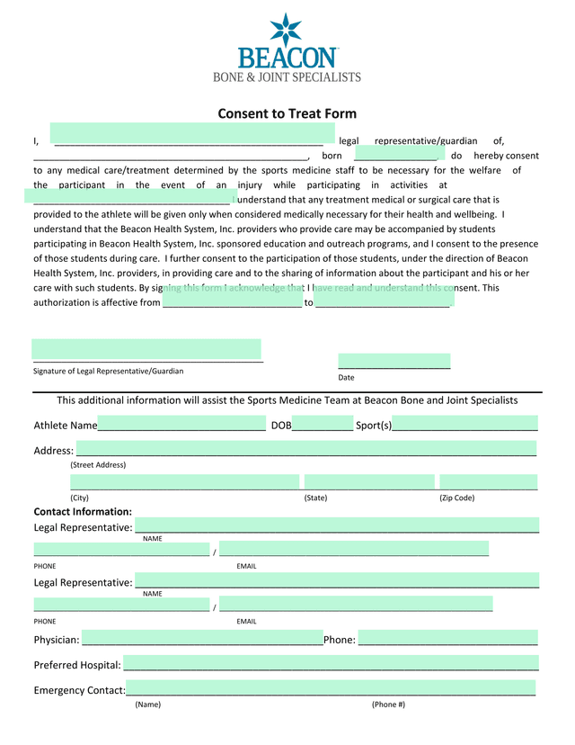 Consent To Treat Form screenshot