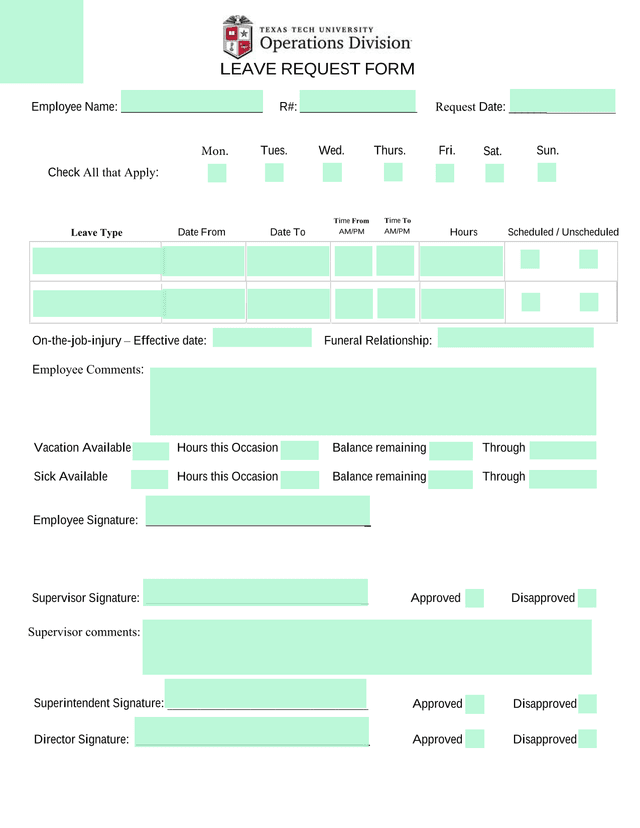 LEAVE REQUEST FORM screenshot