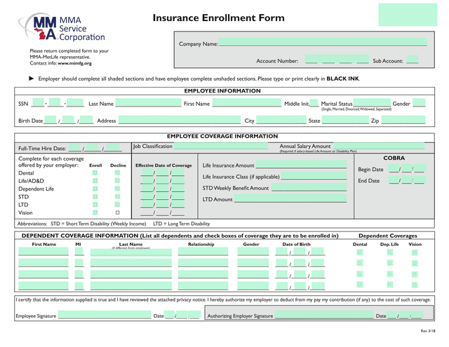 Insurance Enrollment Form screenshot